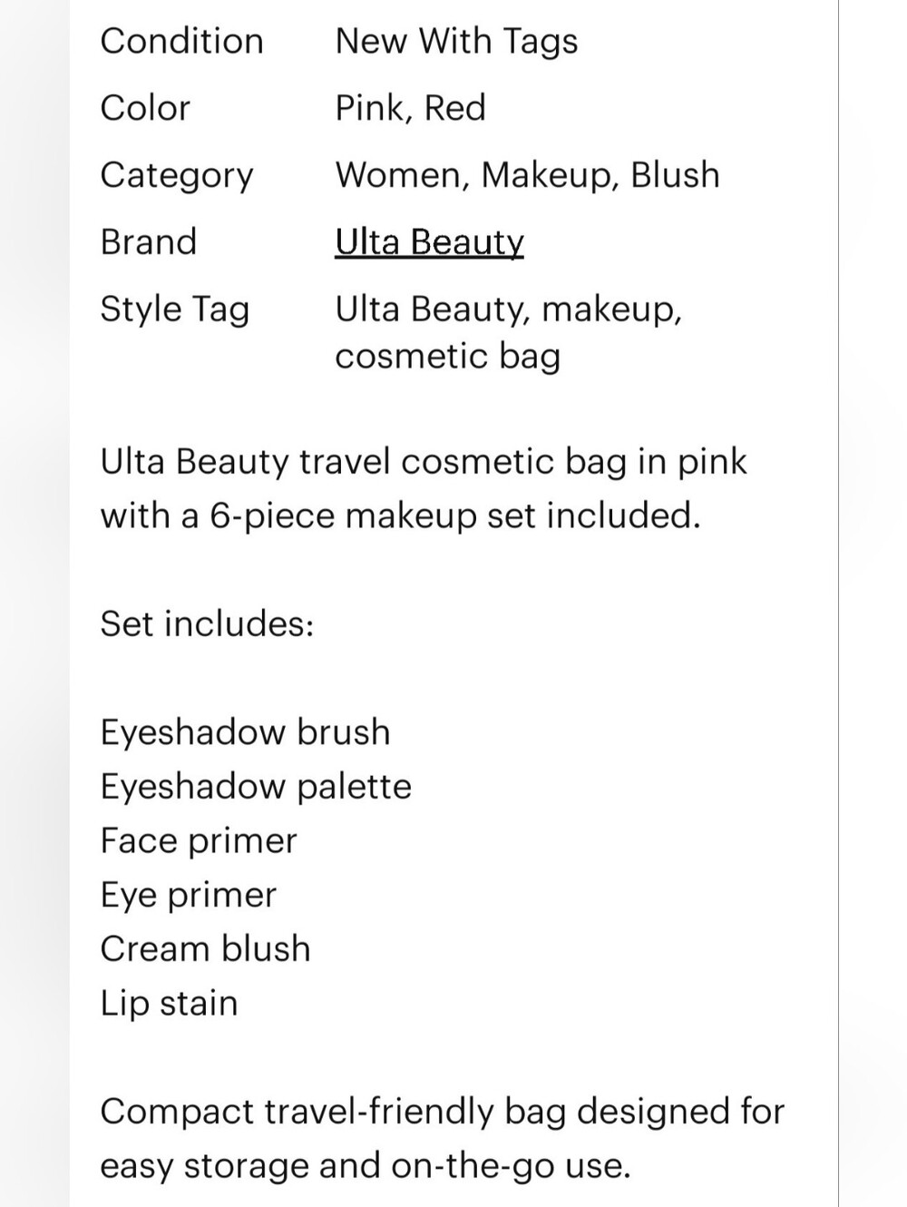 💖 Stocking Stuffer! Ulta Beauty Pink Makeup Pouch with Travel Cosmetics - Picture 2 of 2